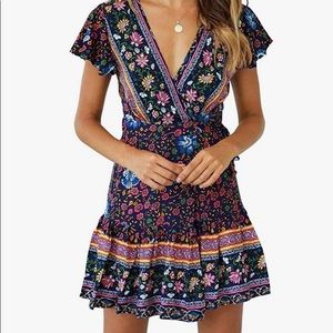 New wrap floral boho style dress